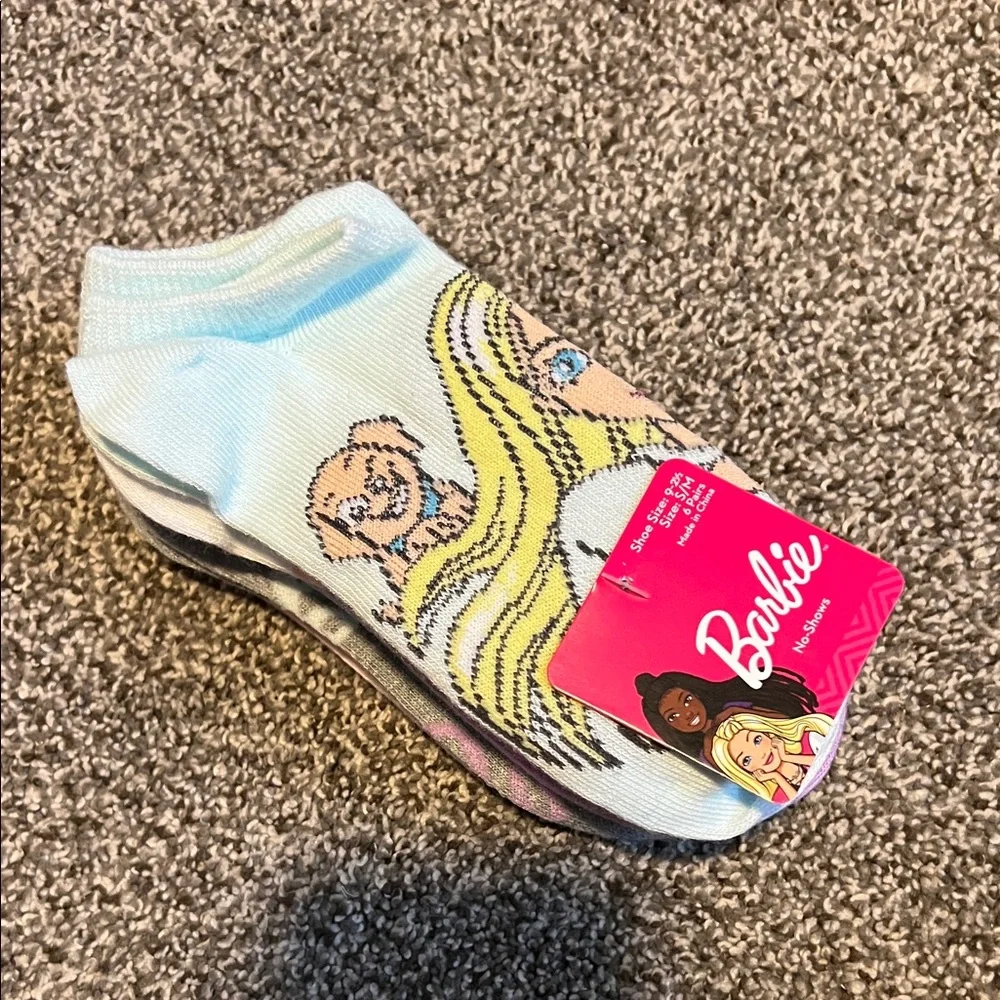 BNWT Barbie Girls’ No-Show Socks (size S/M; for shoe size 9-2 1/2) 6-pair set
